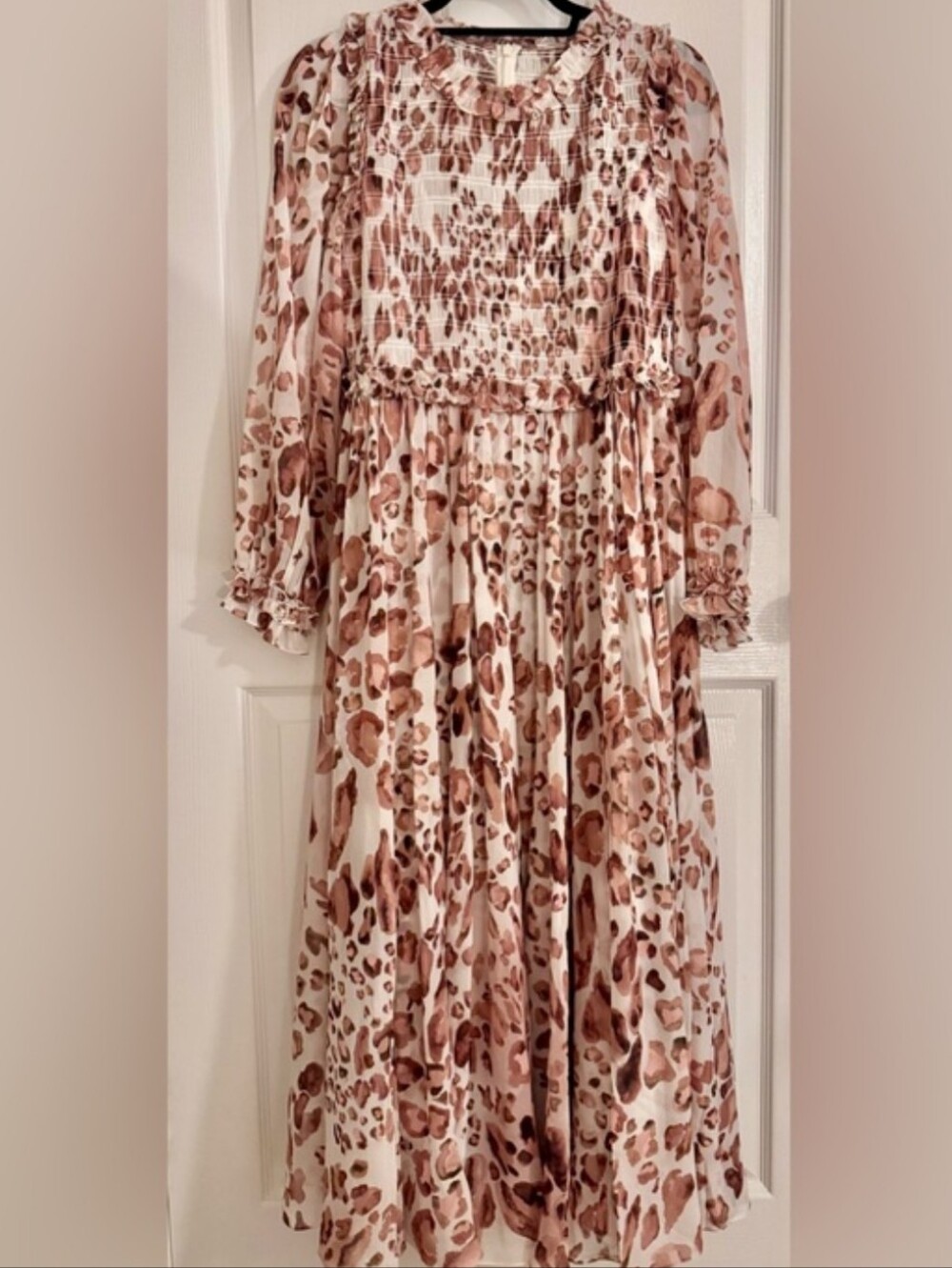 Needle & Thread Leopard-Print Long-Sleeve Midi Dress size US 12 $465
